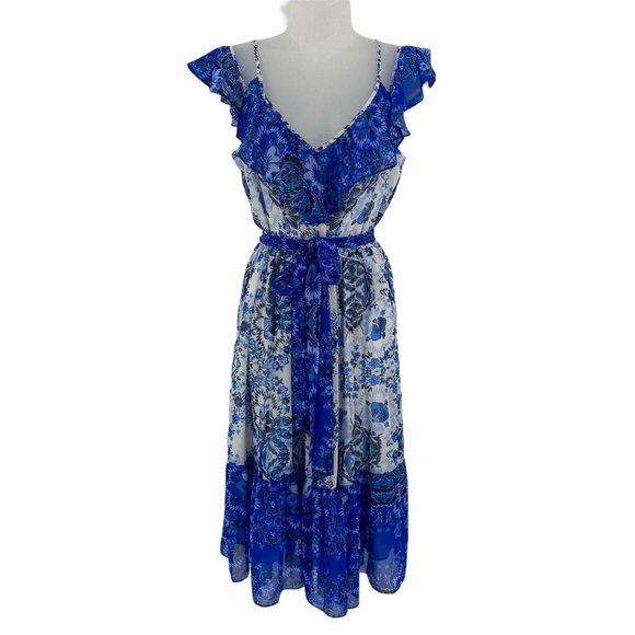 Eliza J Dresses & Skirts - Eliza J 2 Cold Shoulder Dress Chiffon Midi Blue